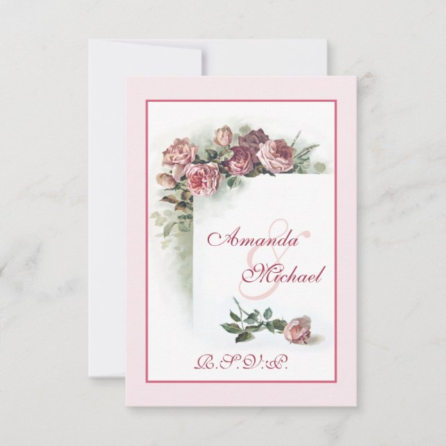 Pink Roses wedding RSVP (Front)