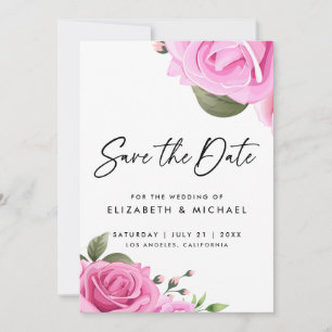 Pink Roses Wedding Save The Date Invitation