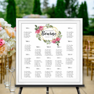 Pink Roses Wedding Seating Chart 17 Tables