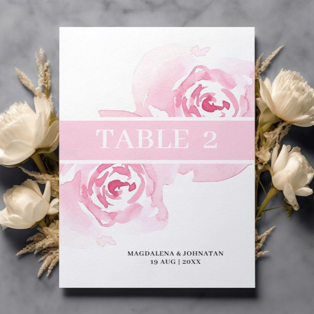 Pink Roses Wedding Table Number Card (Creator Uploaded)