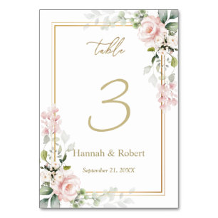 Pink Roses Wedding Table Number Card