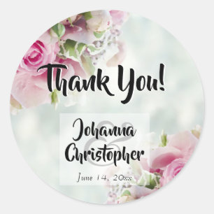 Pink Roses Wedding Thank You Sticker