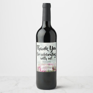 Pink Roses Wedding Wine Bottle Label