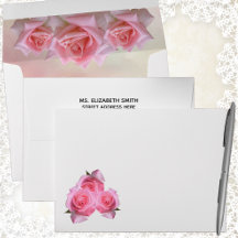 Pink Roses Wedding with Return Address Envelope