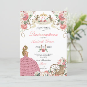 Pink Roses Western Charro Cowgirl Quinceañera Invitation