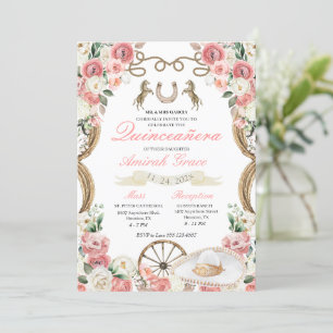 Pink Roses Western Charro Cowgirl Quinceañera Invitation
