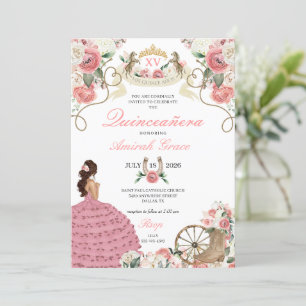 Pink Roses Western Charro Cowgirl Quinceañera Invitation