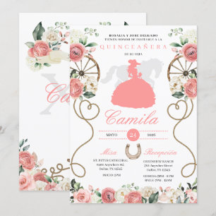 Pink Roses Western Mariachi Charro Quinceañera Invitation