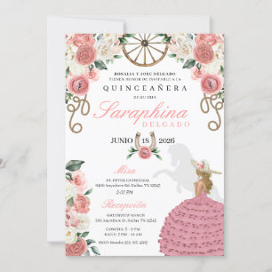 Pink Roses Western Mariachi Cowgirl Quinceañera Invitation