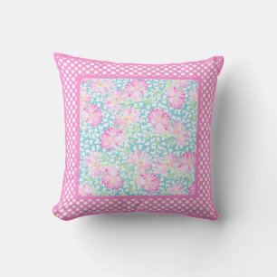 Pink Roses White Butterflies and Polka Dot Border Cushion