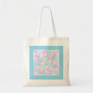 Pink Roses, White Butterflies, Polka Dots Tote Bag