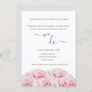 Pink Roses White Grey Floral Elegant We Do Wedding Invitation