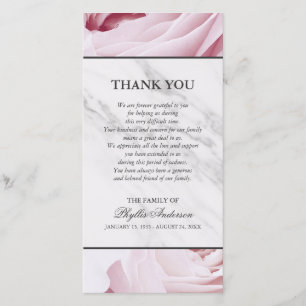 Pink Roses White Marble Memorial Service Thank You