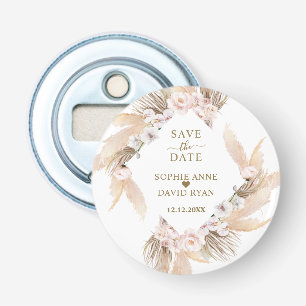 Pink Roses White Orchid Pampas Grass Wedding Bot Bottle Opener