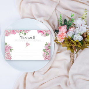Pink roses - Who am I bridal shower game Stationery