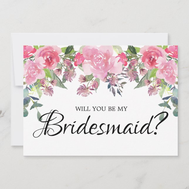 Pink Roses Will You Be My Bridesmaid Card (Front)