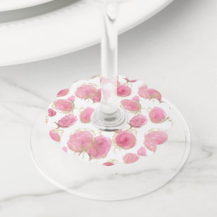 Pink roses wine glass tag