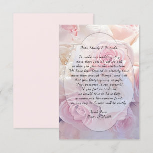 Pink Roses Wishing Well Wording Wedding Cards