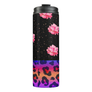 Pink Roses with Animal Print Thermal Tumbler