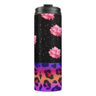 Pink Roses with Animal Print Thermal Tumbler
