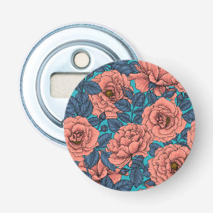 Pink roses with blue leaves on blue bottle opener