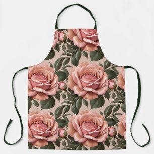 Pink Roses With Brushstroke Leaves  Apron