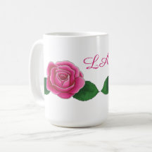 Pink roses with cursive initials personalised mug