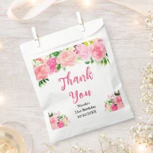 Pink Roses with Foliage Birthday Favour Bags