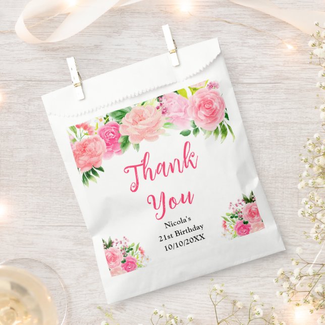 Pink Roses with Foliage Birthday Favour Bags (Clipped)