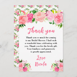 Pink Roses with Foliage Bridal Shower Thank You Card