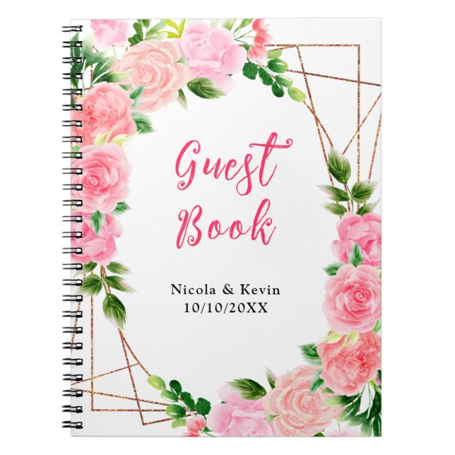 Pink Roses with Foliage Wedding Guest Book (Front)