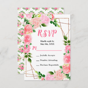 Pink Roses with Foliage Wedding RSVP Card
