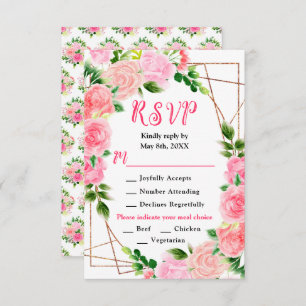 Pink Roses with Foliage Wedding RSVP Card