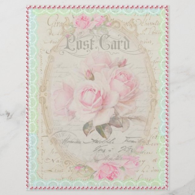 Pink Roses With Lace & Pearls ScrapBooking Paper (Front)