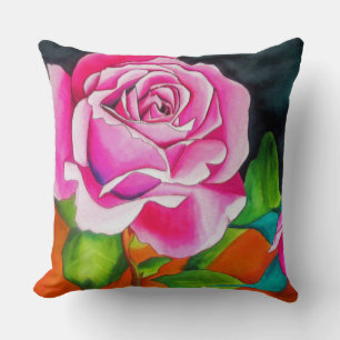 Pink Roses with orange contemporary watercolor art Cushion