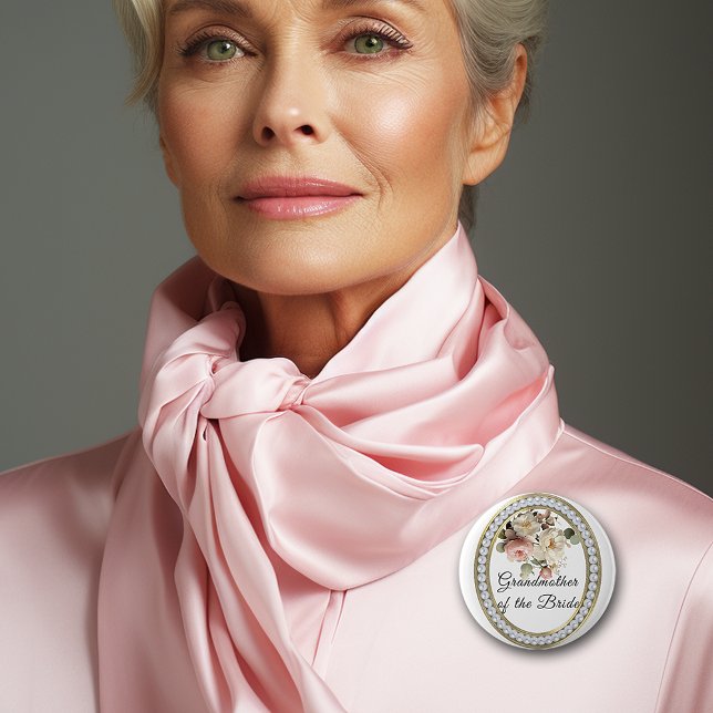 Pink Roses with Pearls Grandmother of the Bride  6 Cm Round Badge (Creator Uploaded)