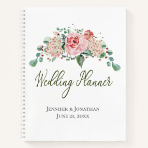 Pink Roses  with Quote   Wedding Planner Notebook