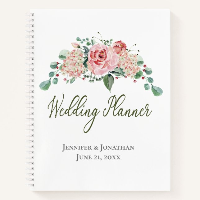 Pink Roses |with Quote | Wedding Planner Notebook (Front)