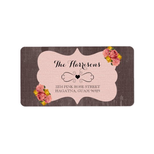 Pink Roses Wood Rustic Wedding Address Labels