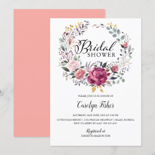 PInk Roses Wreath Bridal Shower Invitation