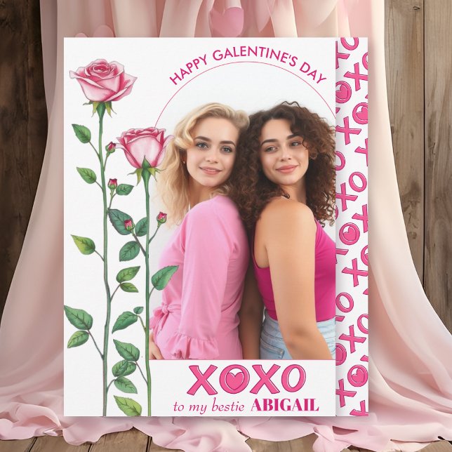 Pink roses, XOXO arch photo Galentine's Day Holiday Card (Creator Uploaded)