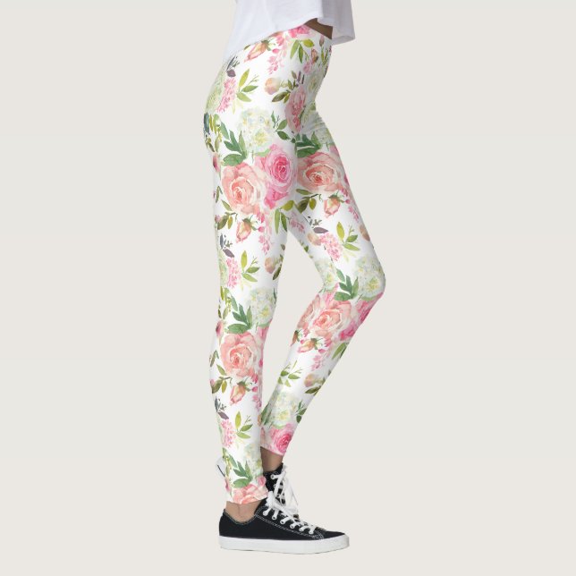 Pink Roses Yoga Pilates Hot Pants Leggings (Right)