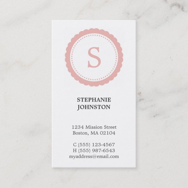 Pink rosette monogram elegant personal calling business card (Front)