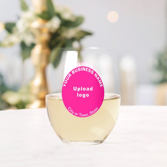 Pink Round Business Brand on Stemless Wine Glass (Insitu (Wedding))
