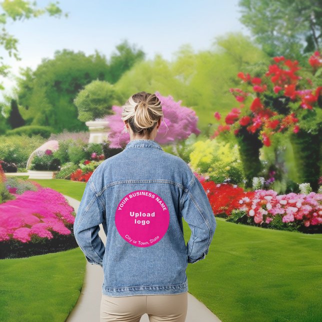 Pink Round Business Brand on Women's Denim Jacket (Pink round business brand on women's denim jacket.)
