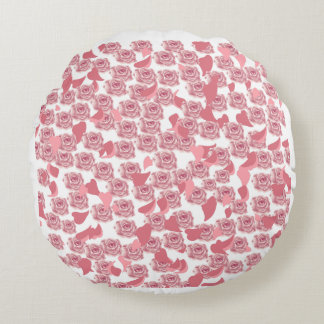 Pink round cushion with flowers