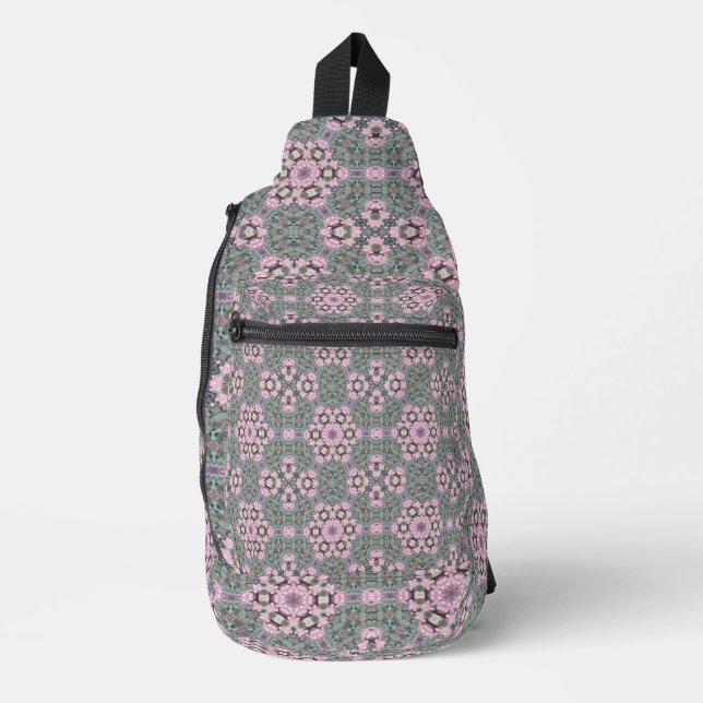 Pink Round Flower Shapes Symmetric Sling Bag (Front)