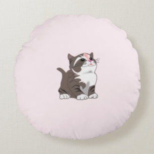 Pink Round Pillow with Baby Cat