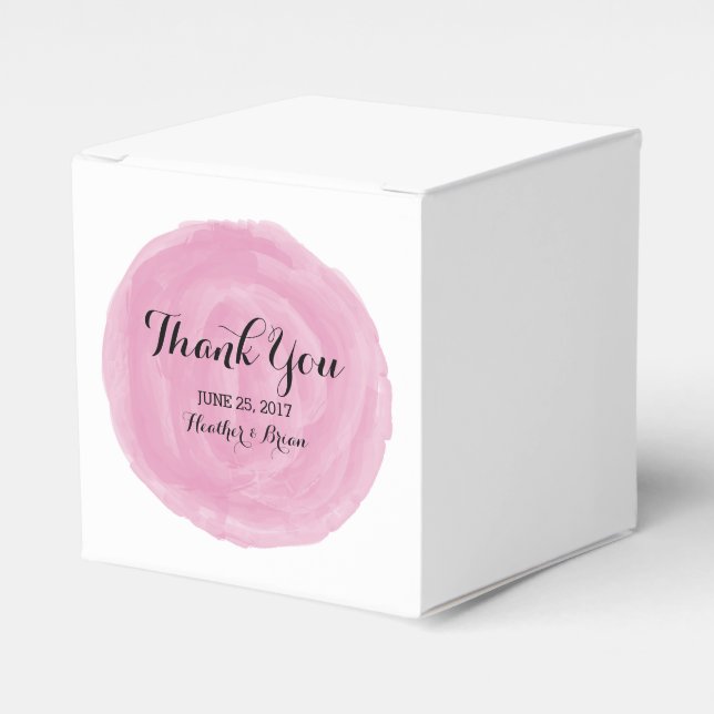 Pink Round Watercolor Wedding Favour Boxes (Front Side)