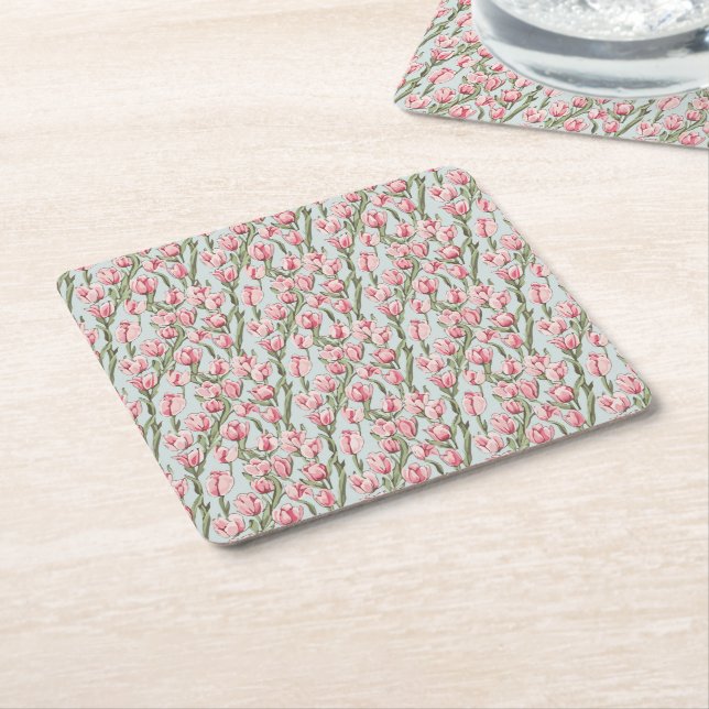 Pink Row Serenity Square Paper Coaster (Angled)